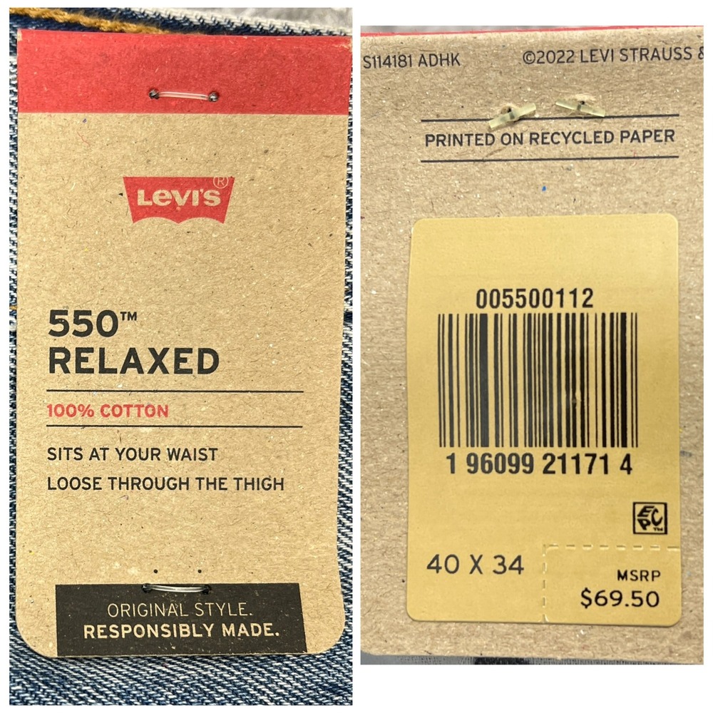 Levi's 550 Relaxed Fit Mens Jeans 40x34 (40x33) Distressed Grunge Retro NEW! - Picture 3 of 14